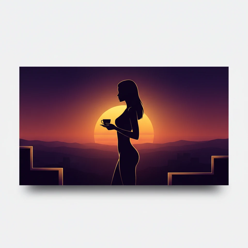 Anonymous silhouette of a person holding a cup against a sunset - everyday active lifestyle